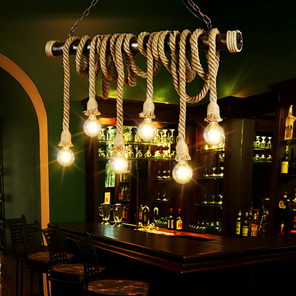 Lustra Vintage cu Franghie PEDRO, 6 x E27 Lemn Inchis – lustră LED – RegalStore, iluminat interior