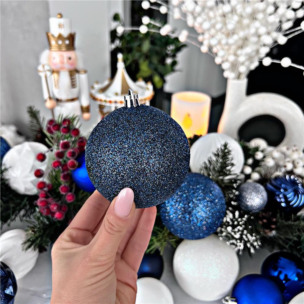 Set globuri de Craciun, 20 bucati, 3 modele, 4cm, albastru marin