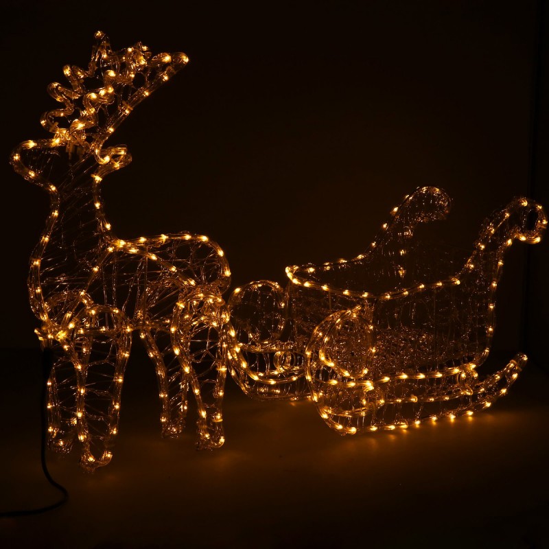 Instalatie lumini pentru Craciun, ren cu sanie, , 312 LED-uri, 150cm, galben