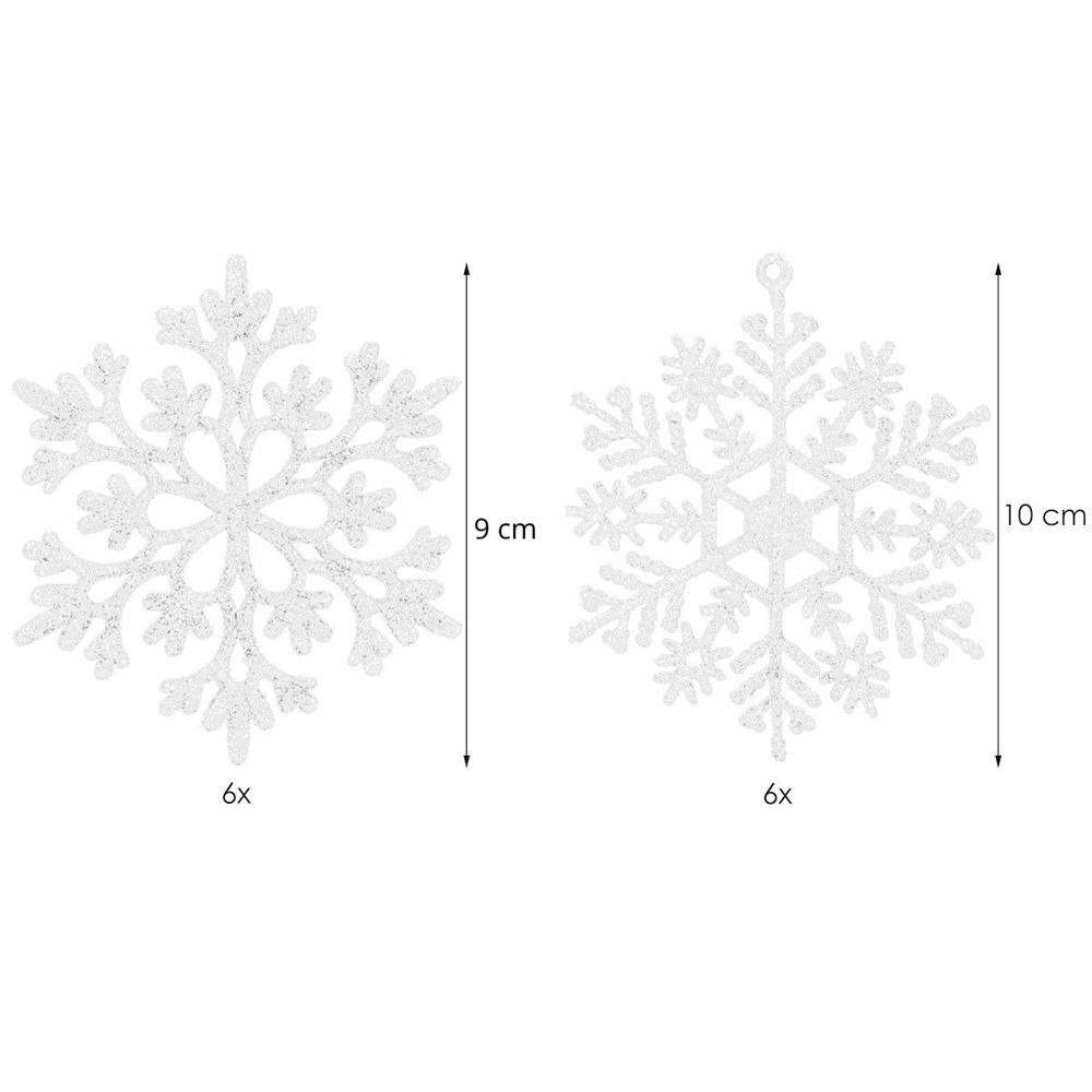 Decoratiune brad fulg de zapada, set 12 bucati, 9-10cm, alb