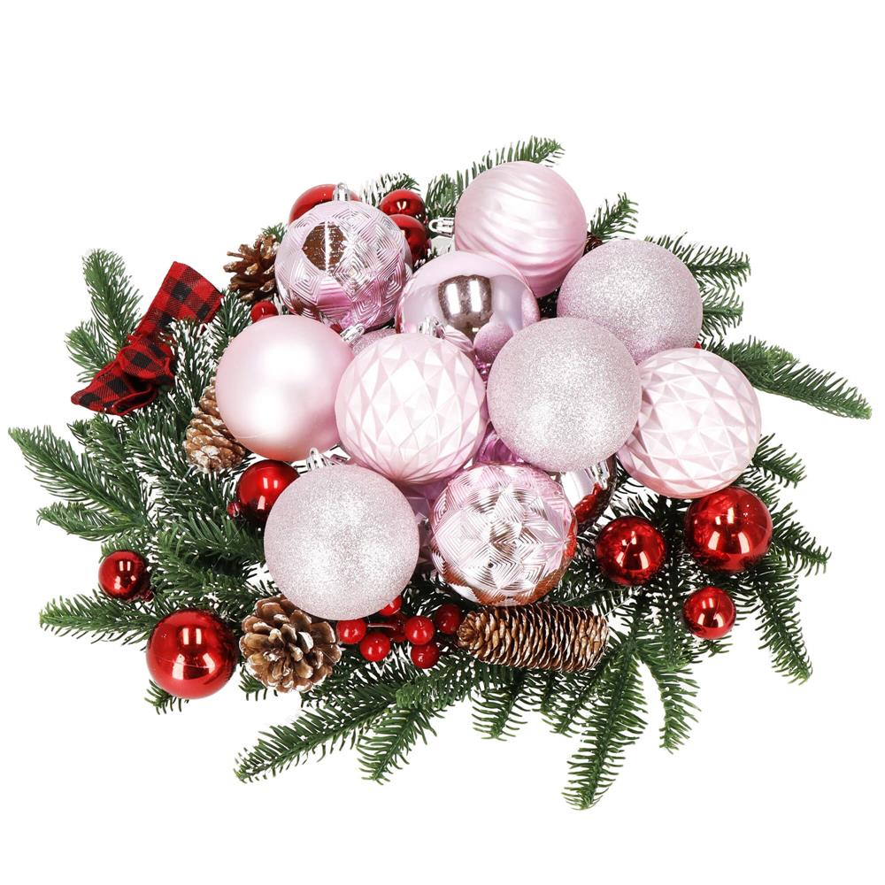 Set globuri de Craciun, 30 bucati, 6 modele, 8cm, roz