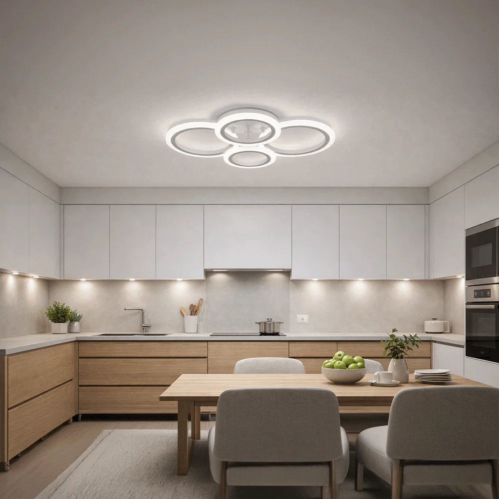 Lustra LED Telecomanda 44W Alb BETTY - 4 Cercuri, Dimabila, Lumina Rece/Calda/Neutra