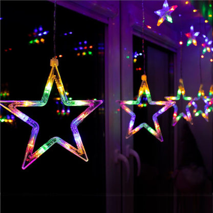 Ghirlanda luminoasa tip perdea cu stelute 138 LED-uri, 2m, pentru interior/exterior, iluminare multicolor