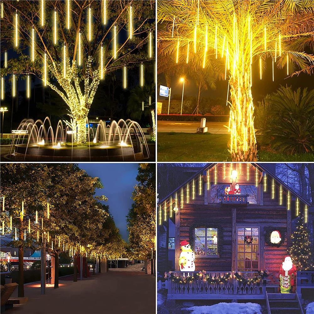 Instalatie de Craciun, 10 tuburi, 50cm, 480 LED, ploaie de meteoriti, galben