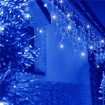 (DL) Ghirlanda luminoasa tip perdea 300 LED-uri, 12m, pentru interior/exterior, cu flash, iluminare albastra