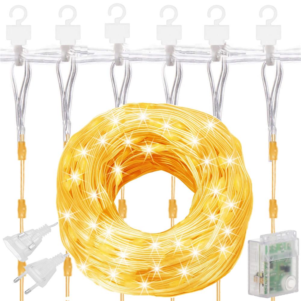 Ghirlanda luminoasa tip perdea 300 LED-uri, 3x3m, pentru interior, cu telecomanda, alb cald (galben)