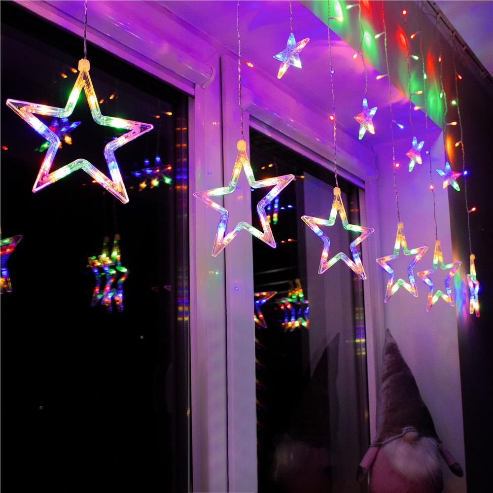 Ghirlanda luminoasa tip perdea cu stelute 138 LED-uri, 2m, pentru interior/exterior, iluminare multicolor