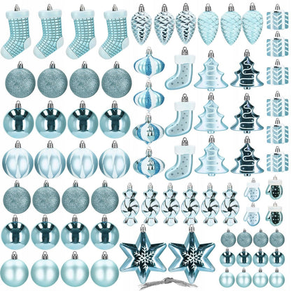 Set globuri si decoratiuni de Craciun, 77 piese, diverse dimensiuni, albastru