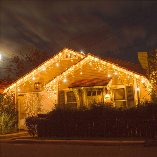 Ghirlanda luminoasa tip perdea 300 LED-uri, 12m, pentru interior/exterior, cu flash, iluminare galbena