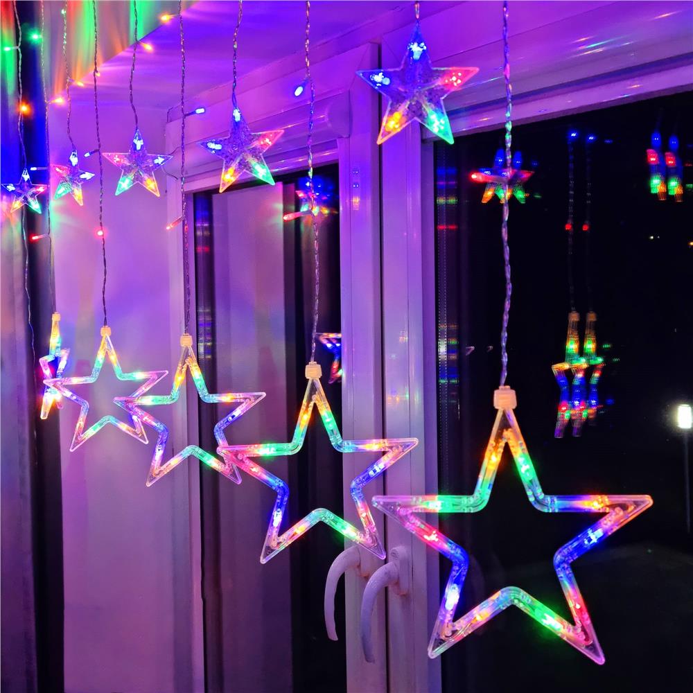 Ghirlanda luminoasa tip perdea cu stelute 138 LED-uri, 2m, pentru interior/exterior, iluminare multicolor