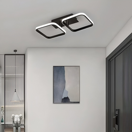 Lustra LED VERTEX Grid Patrate Paralele, 33W, 2 Patrate Lumina Rece/Calda/Neutra, Negru
