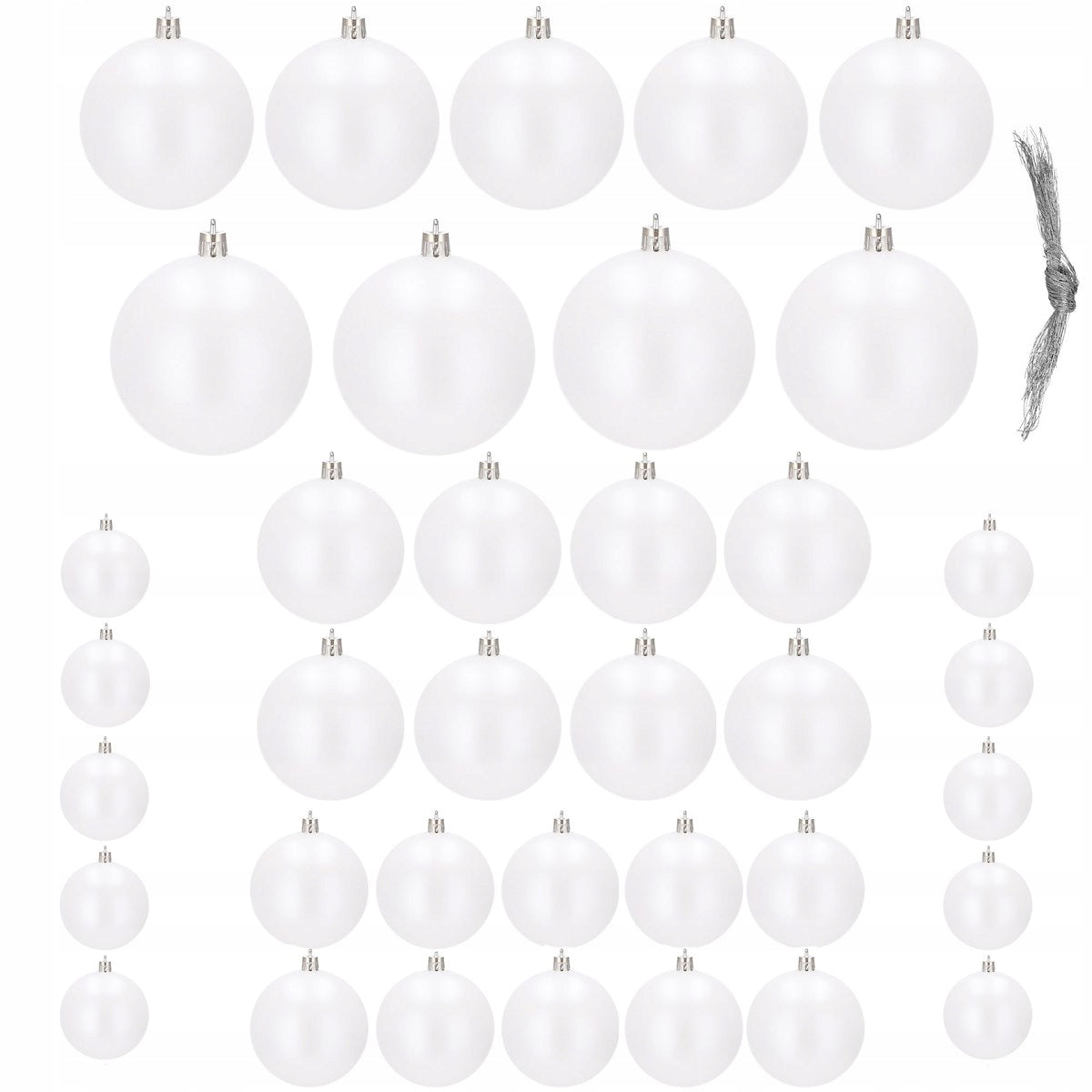 Set globuri de Craciun, 37 bucati, 3-8cm, alb perla