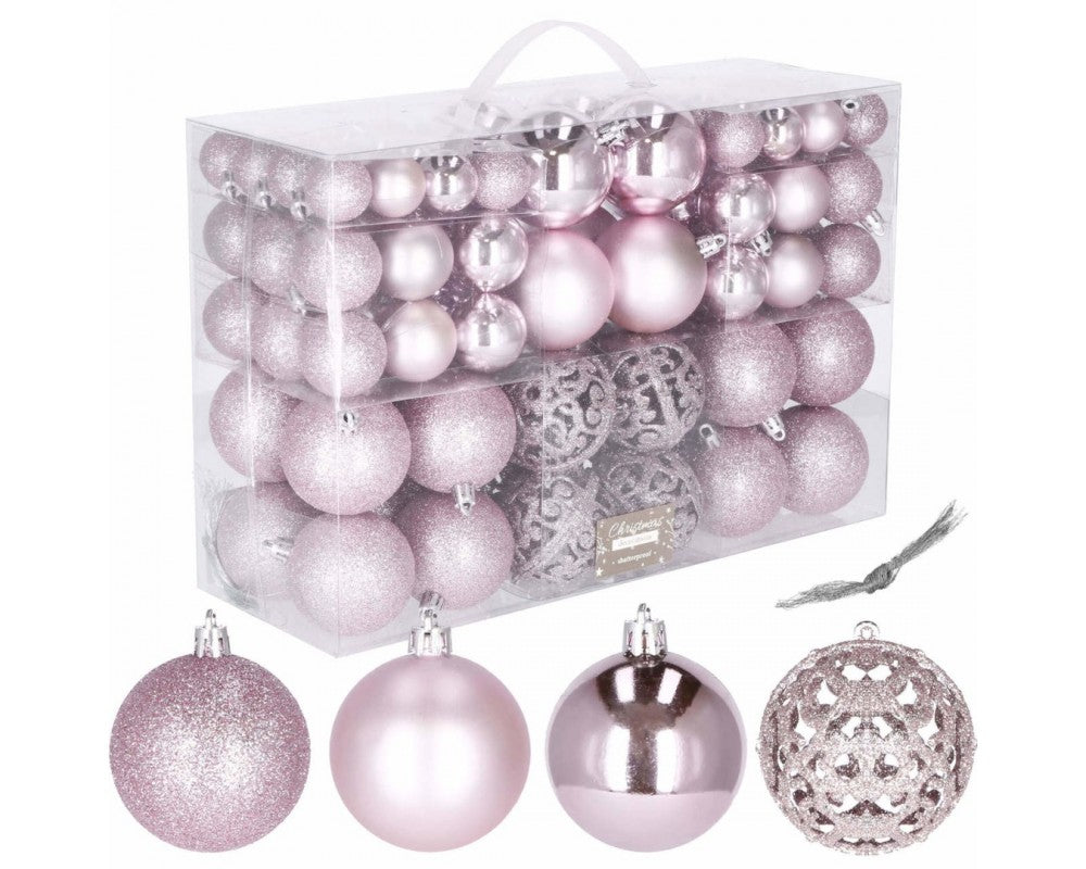 Set globuri de Craciun, 100 bucati, 3-6cm, roz