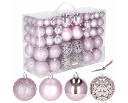 Set globuri de Craciun, 100 bucati, 3-6cm, roz