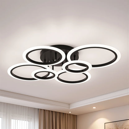 Lustra LED cu Telecomanda, Betty, 6 Cercuri, 82W, Lumina Rece/Calda/Neutra, Dimabila, Negru