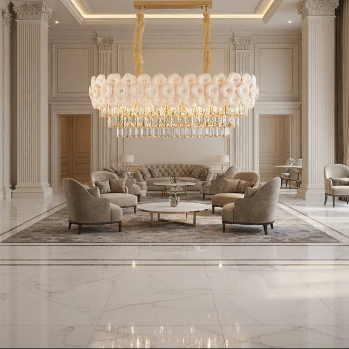 Candelabru Cristal PETAL Regalis 12xE14, 80x30 cm, Auriu, Inaltime Reglabila, Metal si Cristal