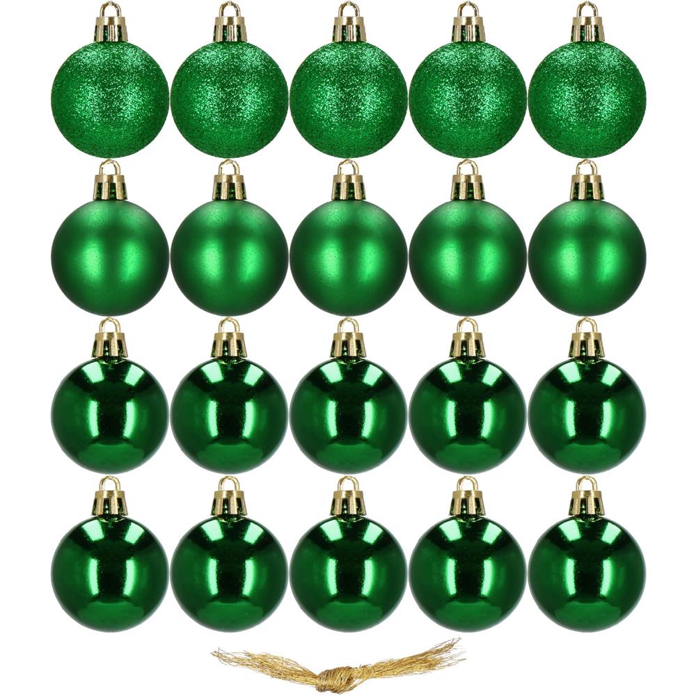 Set globuri de Craciun, 20 bucati, 3 modele, 4cm, verde