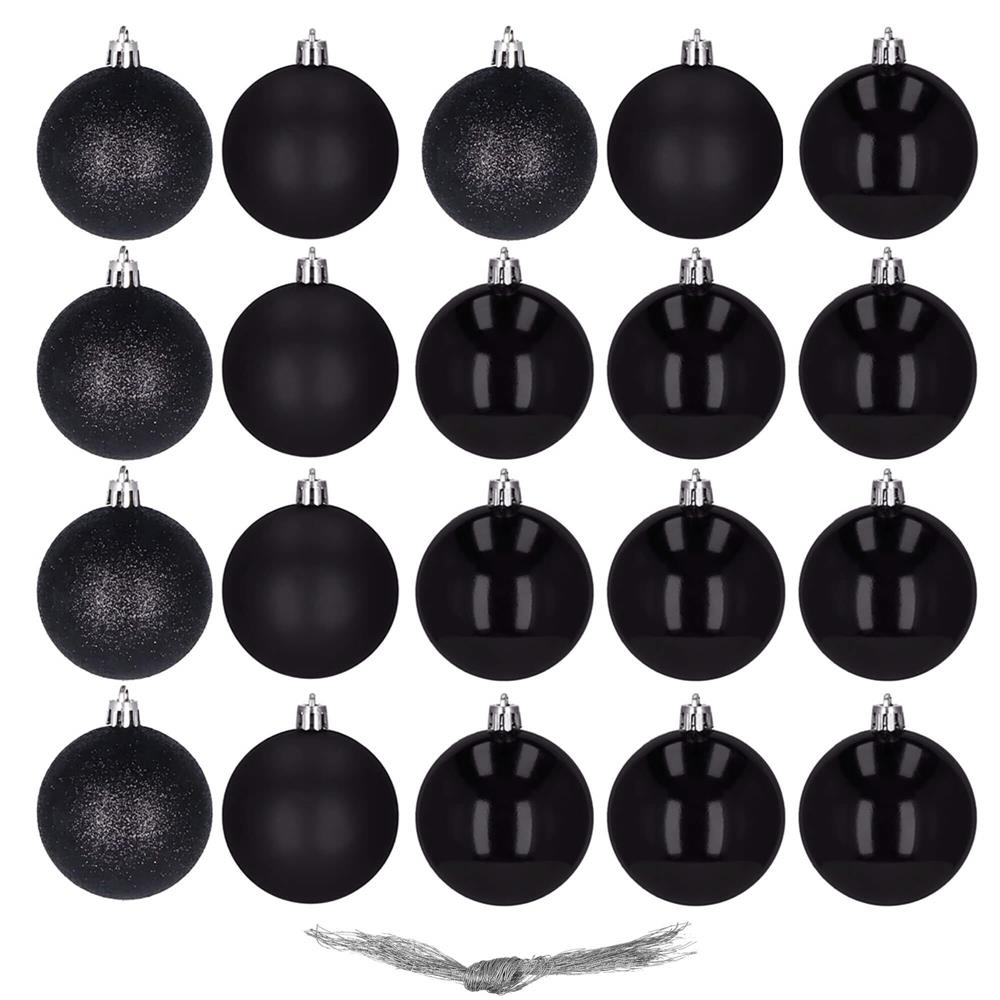Set globuri de Craciun, 20 bucati, 3 modele, 4cm, negru
