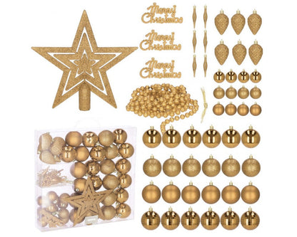 Set globuri si decoratiuni de Craciun, 51 piese, diverse dimensiuni, auriu