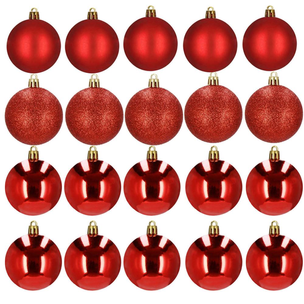 Set globuri de Craciun, 20 bucati, 3 modele, 4cm, rosu