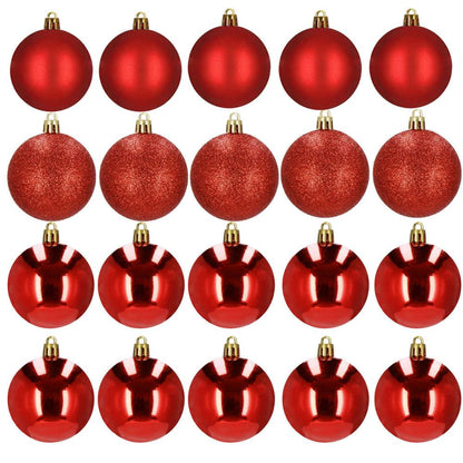 Set globuri de Craciun, 20 bucati, 3 modele, 4cm, rosu
