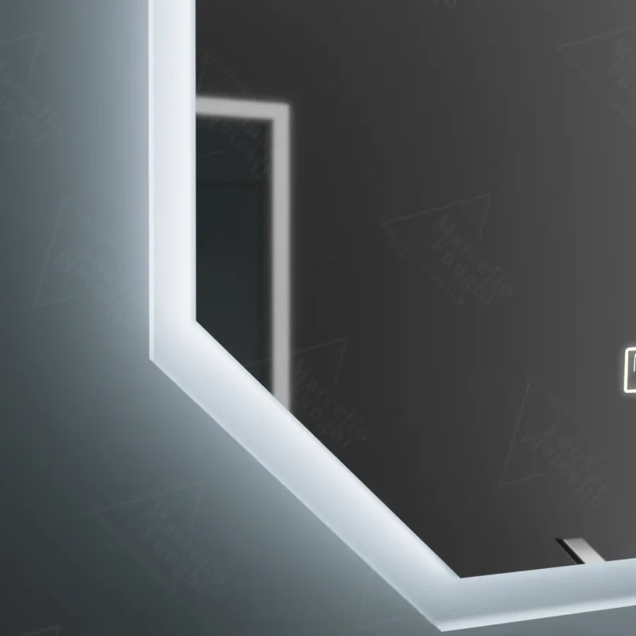 Oglinda LED Poligon, 60X80cm, Hexaluce Senzor MotionGlow Marcello, Sistem Dezaburire, Ceas & Termometru, Dimabila – ogli