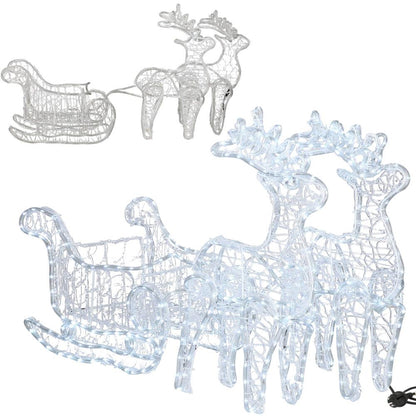 Instalatie lumini pentru Craciun, 2 reni cu sanie, , 480 LED-uri, 150cm, alb rece