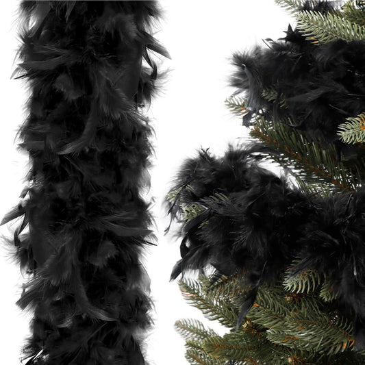 Ghirlanda pentru decor sau bradul de Craciun, model puf si pene, negru, 180cm