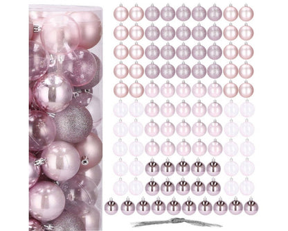 Set globuri de Craciun, 100 bucati, 6cm, roz
