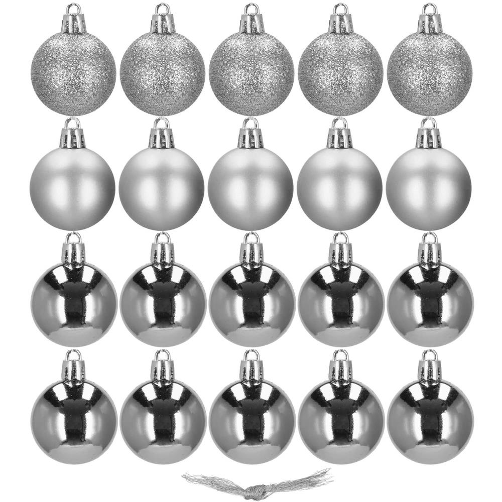 Set globuri de Craciun, 20 bucati, 3 modele, 4cm, argintiu