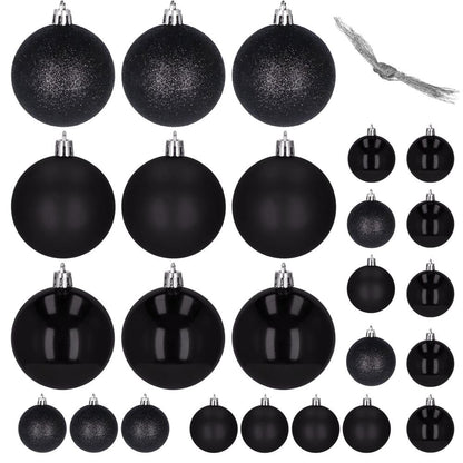 Set globuri de Craciun, 25 bucati, 3 modele, 2,5cm si 4cm, negru