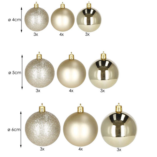 Set globuri de Craciun, 30 bucati, 3 modele, 4/5/6cm, auriu