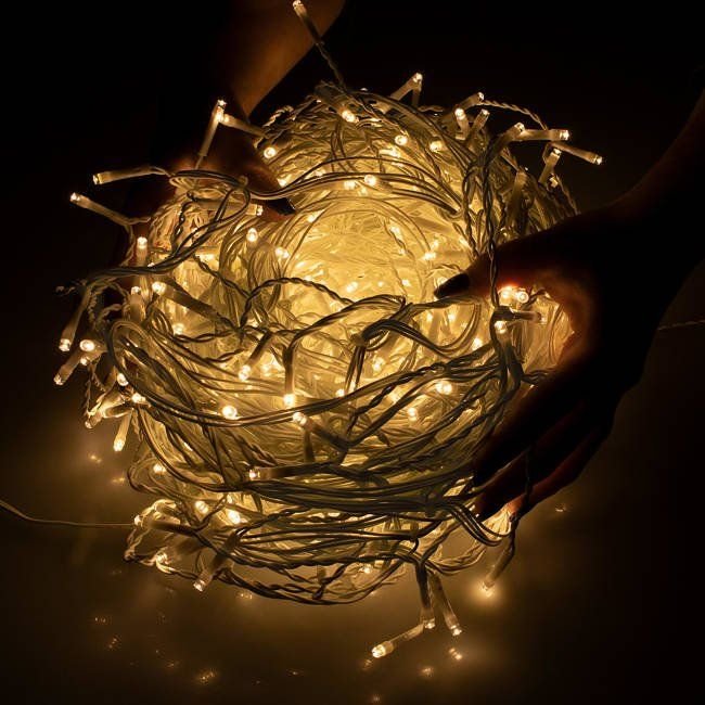 Ghirlanda luminoasa tip perdea 300 LED-uri, 12m, pentru interior/exterior, iluminare galbena