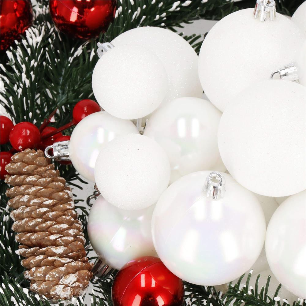 Set globuri de Craciun, 30 bucati, 3 modele, 4/5/6cm, alb