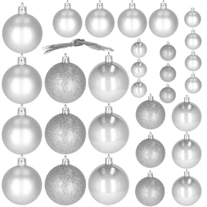 Set globuri de Craciun, 30 bucati, 3 modele, 4/5/6cm, argintiu
