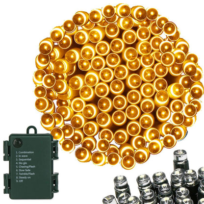 Instalatie lumini de exterior pentru gradina, 5 metri, 50 LED-uri, cu baterii, galben