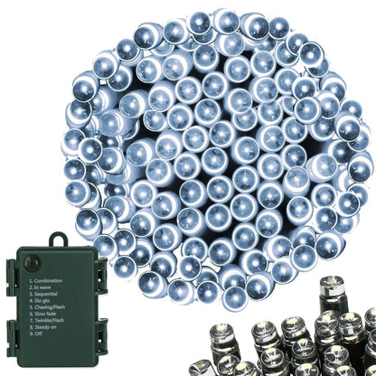 Instalatie lumini de exterior pentru gradina, 10 metri, 100 LED-uri, cu baterii, alb