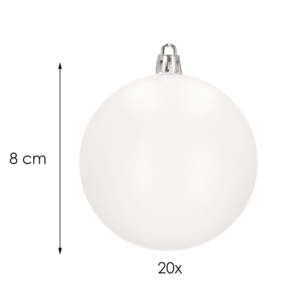 Set globuri de Craciun, 20 bucati, 8cm, alb mat