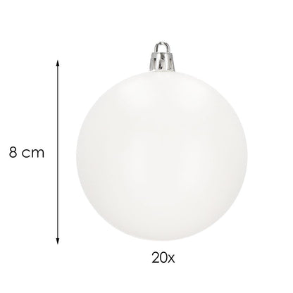 Set globuri de Craciun, 20 bucati, 8cm, alb mat