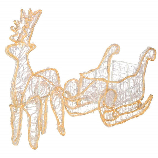 Instalatie lumini pentru Craciun, ren cu sanie, , 312 LED-uri, 150cm, galben