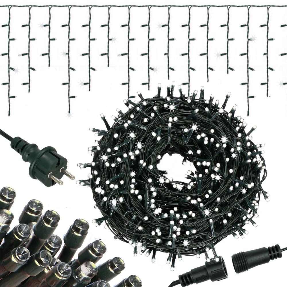 Ghirlanda luminoasa tip perdea Premium 500 LED-uri, 22,5m, 30Wati, interior/exterior, cu flash, alb rece