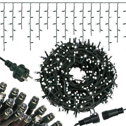 Ghirlanda luminoasa tip perdea Premium 750 LED-uri, 32,5m, 45Wati, interior/exterior, cu flash, alb rece