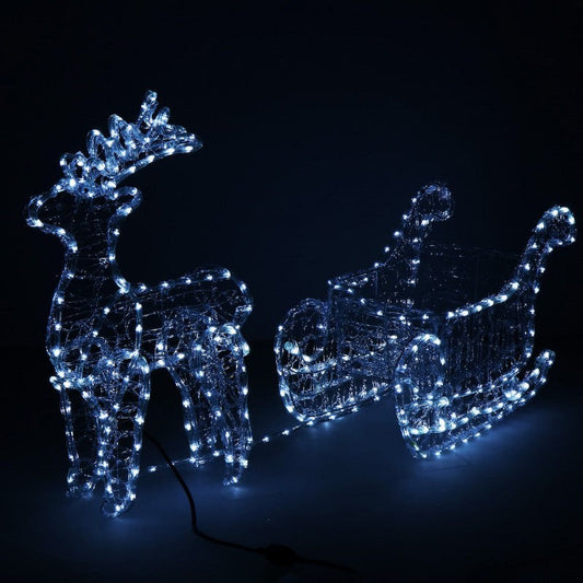 Instalatie lumini pentru Craciun, ren cu sanie, , 312 LED-uri, 150cm, alb