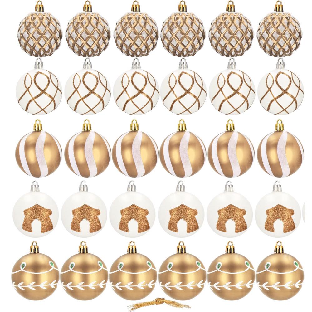 Set globuri de Craciun cu modele de sarbatori, 30 bucati, 6cm, auriu