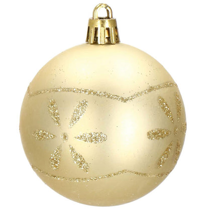 Set globuri de Craciun cu modele de sarbatori, 30 bucati, 6cm, roz si auriu