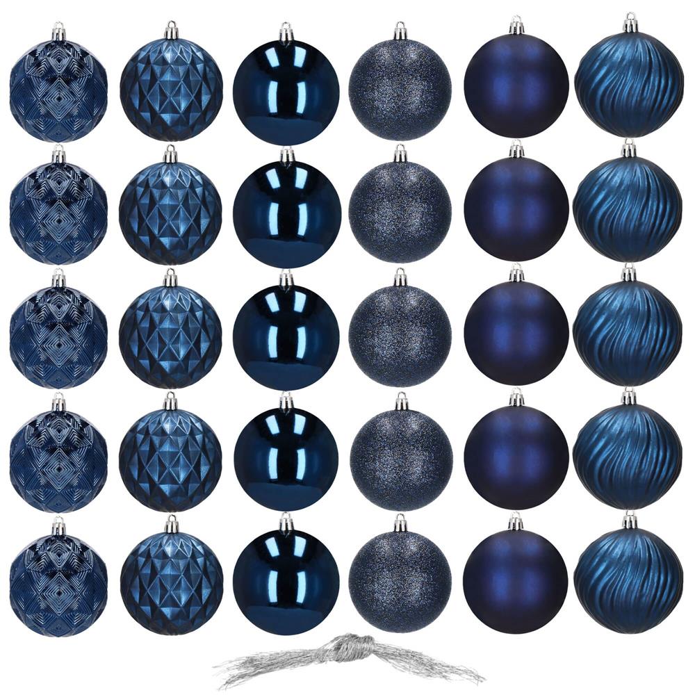 Set globuri de Craciun, 30 bucati, 6 modele, 8cm, albastru inchis