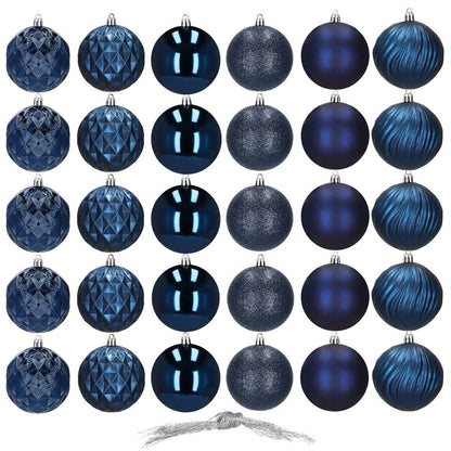Set globuri de Craciun, 30 bucati, 6 modele, 8cm, albastru inchis