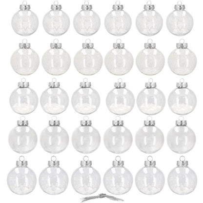 Set globuri de Craciun Inedit, 30 bucati, 7cm, transparente si alb