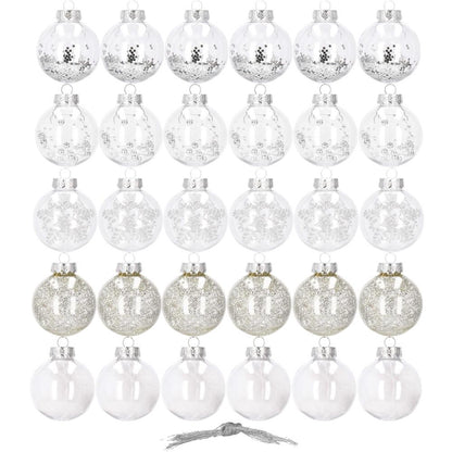 Set globuri de Craciun Inedit, 30 bucati, 7cm, transparente si argintiu