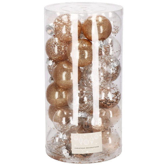 Set globuri de Craciun Inedit, 30 bucati, 6cm, transparente si auriu